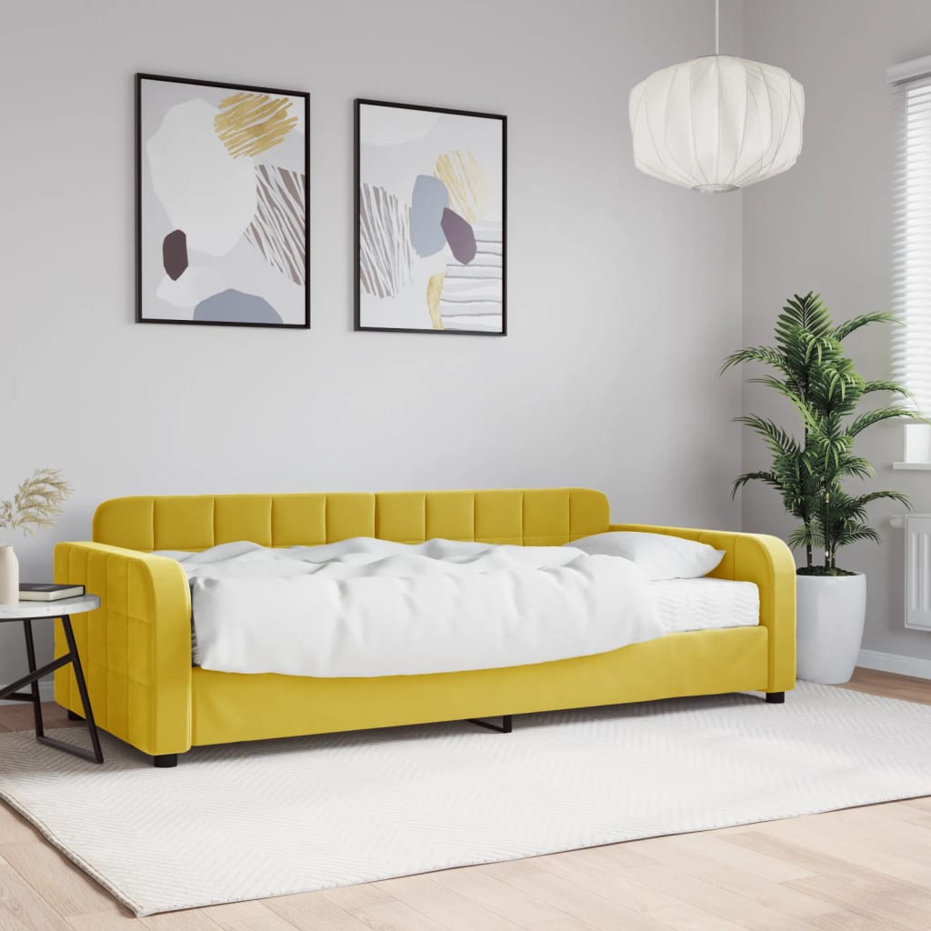 Slaapbank met matras 90x200 cm fluweel geel is nu te koop bij PeponiXL, paradijselijk wonen!