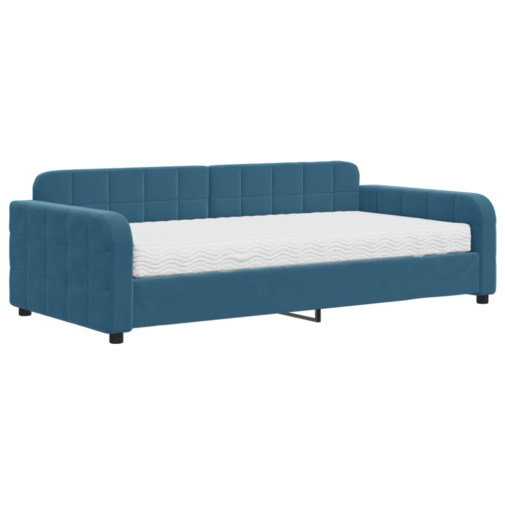 Slaapbank met matras 100x200 cm fluweel blauw is nu te koop bij PeponiXL, paradijselijk wonen!