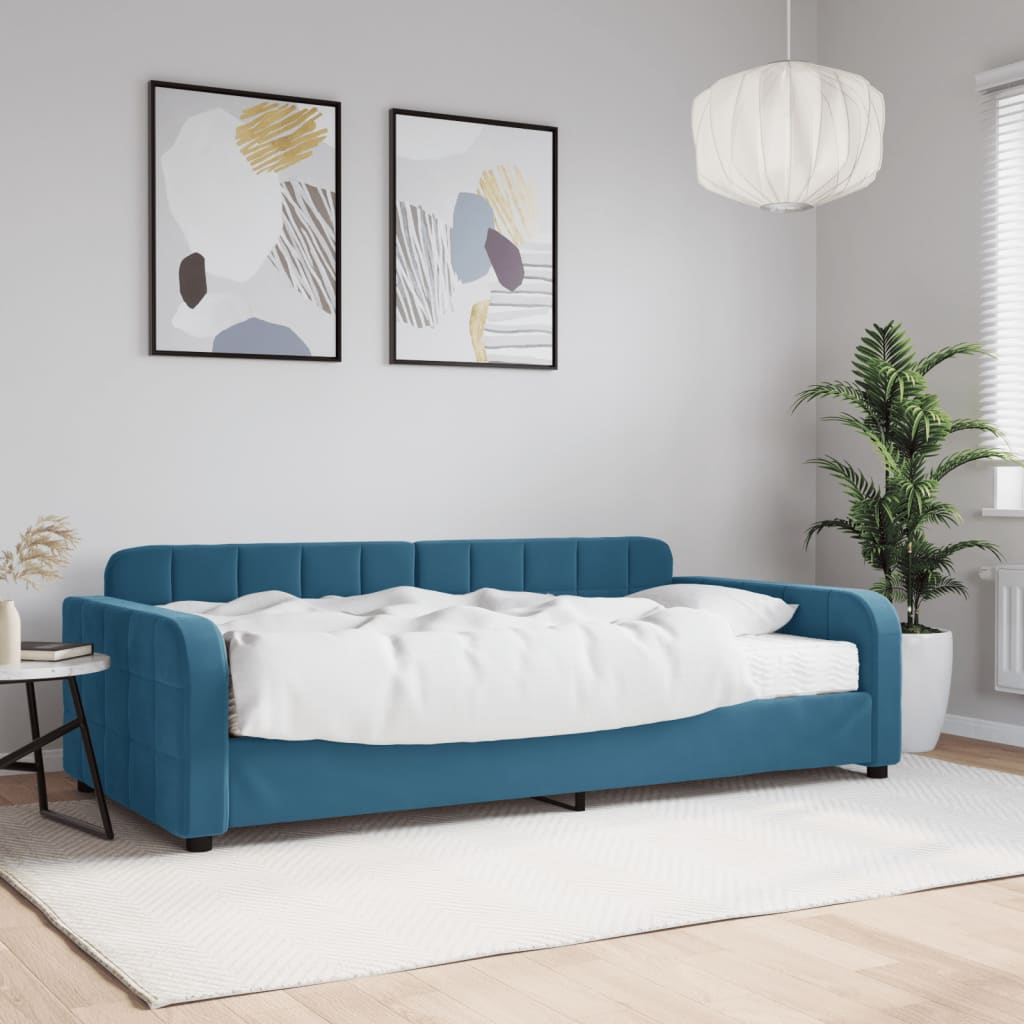 Slaapbank met matras 100x200 cm fluweel blauw is nu te koop bij PeponiXL, paradijselijk wonen!