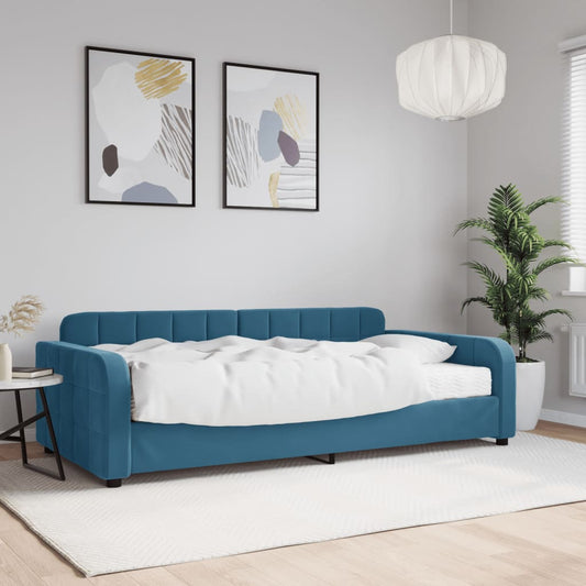 Slaapbank met matras 100x200 cm fluweel blauw is nu te koop bij PeponiXL, paradijselijk wonen!