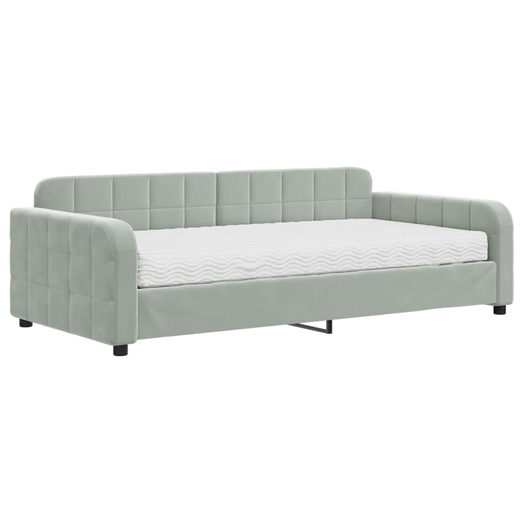 Slaapbank met matras 100x200 cm fluweel lichtgrijs is nu te koop bij PeponiXL, paradijselijk wonen!