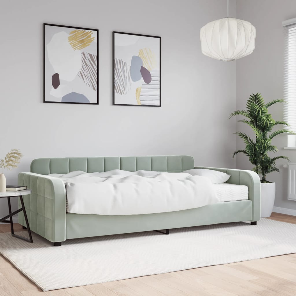 Slaapbank met matras 100x200 cm fluweel lichtgrijs is nu te koop bij PeponiXL, paradijselijk wonen!