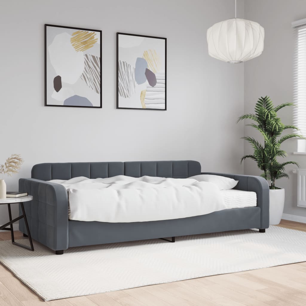 Slaapbank met matras 100x200 cm fluweel donkergrijs is nu te koop bij PeponiXL, paradijselijk wonen!