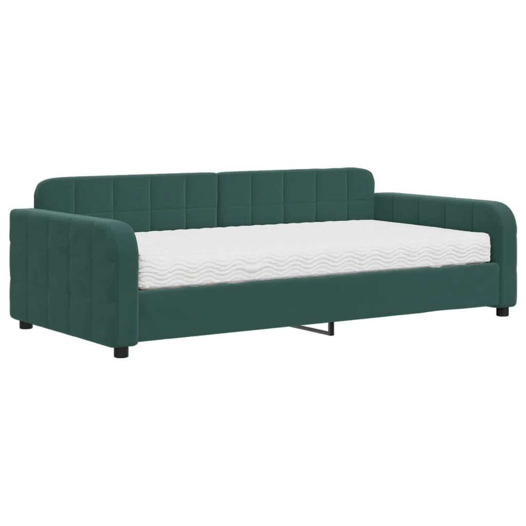 Slaapbank met matras 100x200 cm fluweel donkergroen is nu te koop bij PeponiXL, paradijselijk wonen!