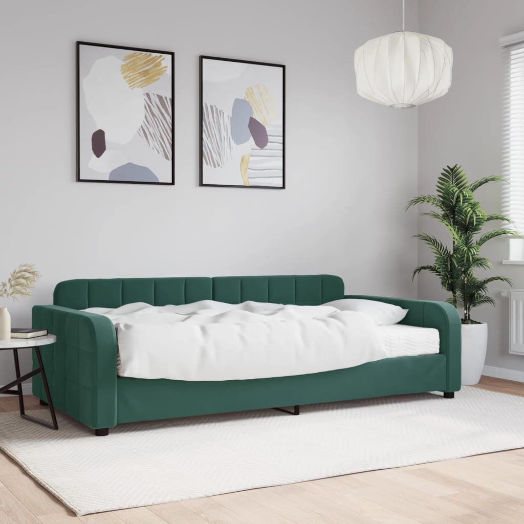 Slaapbank met matras 100x200 cm fluweel donkergroen is nu te koop bij PeponiXL, paradijselijk wonen!