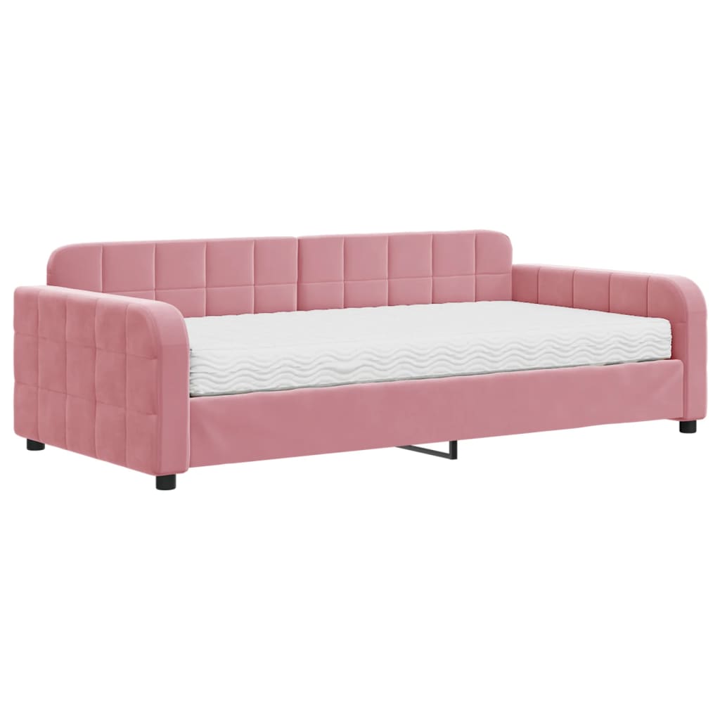 Slaapbank met matras 100x200 cm fluweel roze is nu te koop bij PeponiXL, paradijselijk wonen!