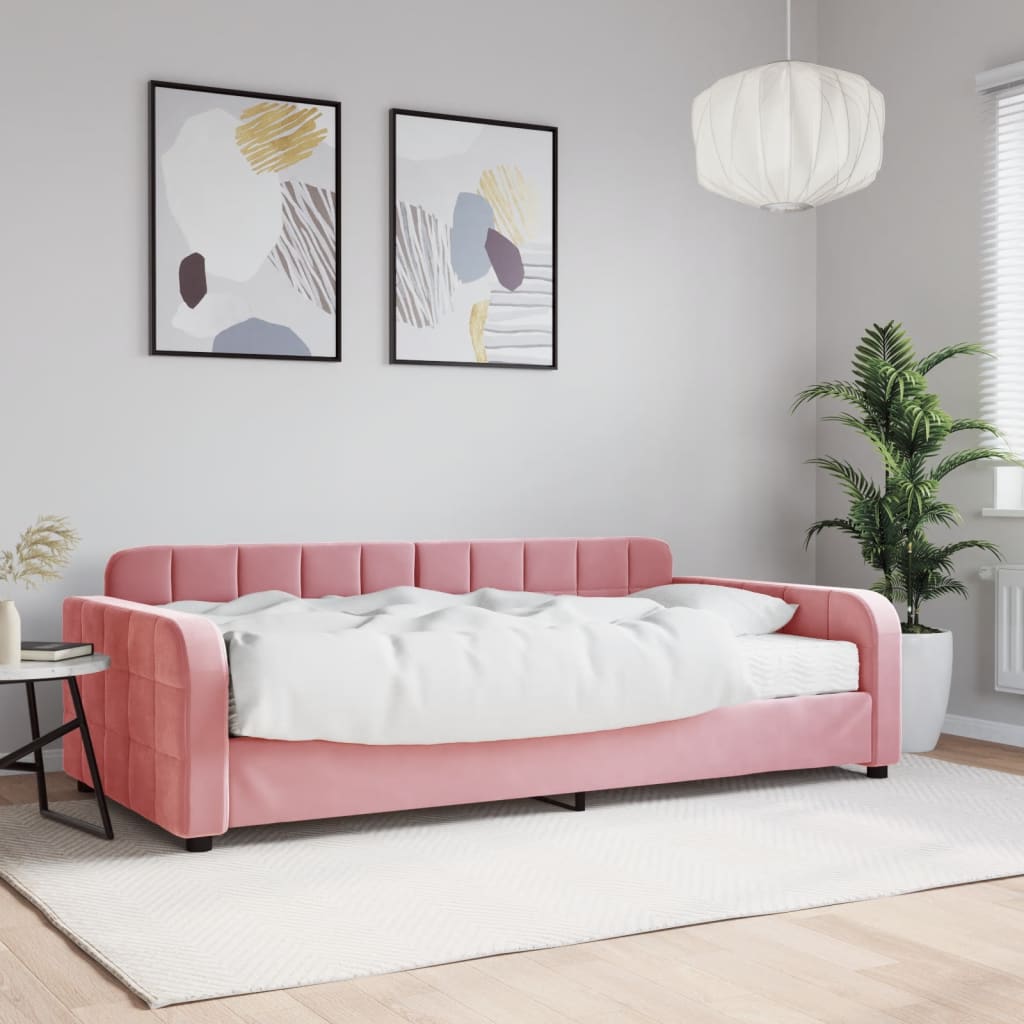 Slaapbank met matras 100x200 cm fluweel roze is nu te koop bij PeponiXL, paradijselijk wonen!
