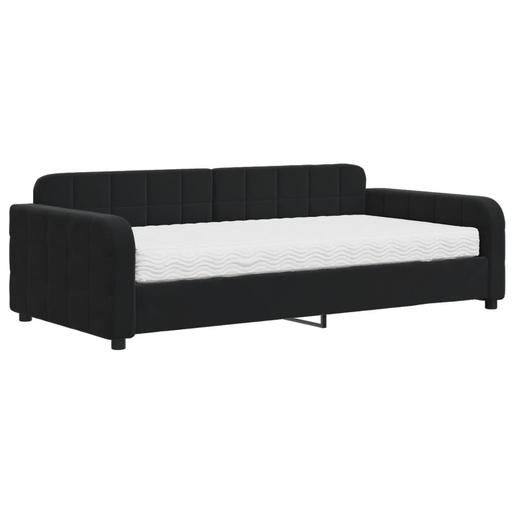 Slaapbank met matras 100x200 cm fluweel zwart is nu te koop bij PeponiXL, paradijselijk wonen!