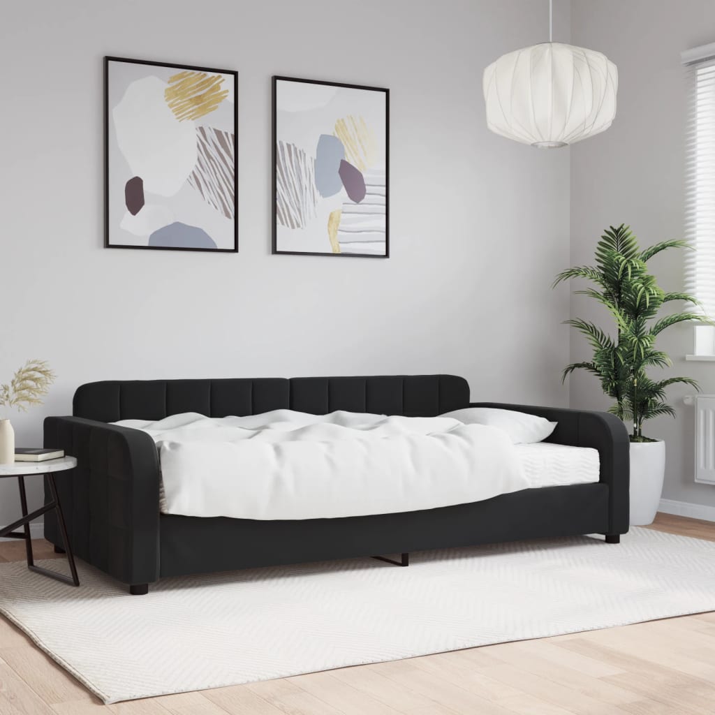 Slaapbank met matras 100x200 cm fluweel zwart is nu te koop bij PeponiXL, paradijselijk wonen!