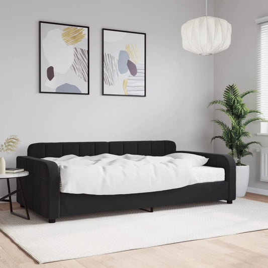 Slaapbank met matras 100x200 cm fluweel zwart is nu te koop bij PeponiXL, paradijselijk wonen!