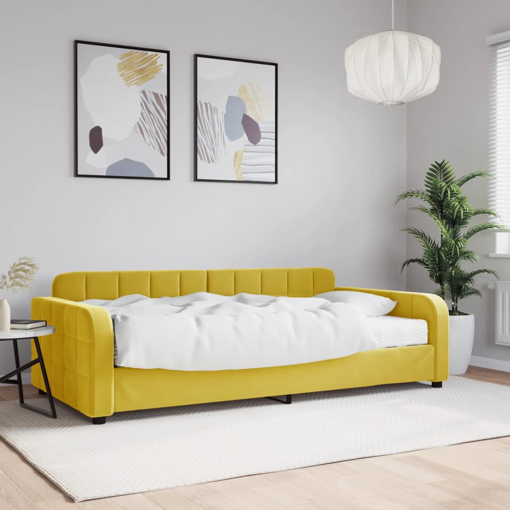 Slaapbank met matras 100x200 cm fluweel geel is nu te koop bij PeponiXL, paradijselijk wonen!