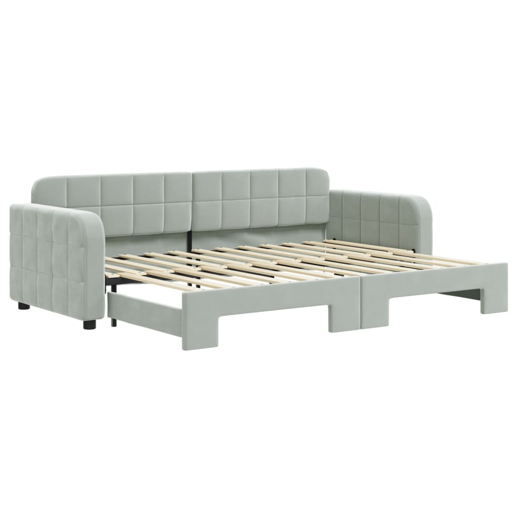Slaapbank met onderschuifbed 80x200 cm fluweel lichtgrijs is nu te koop bij PeponiXL, paradijselijk wonen!