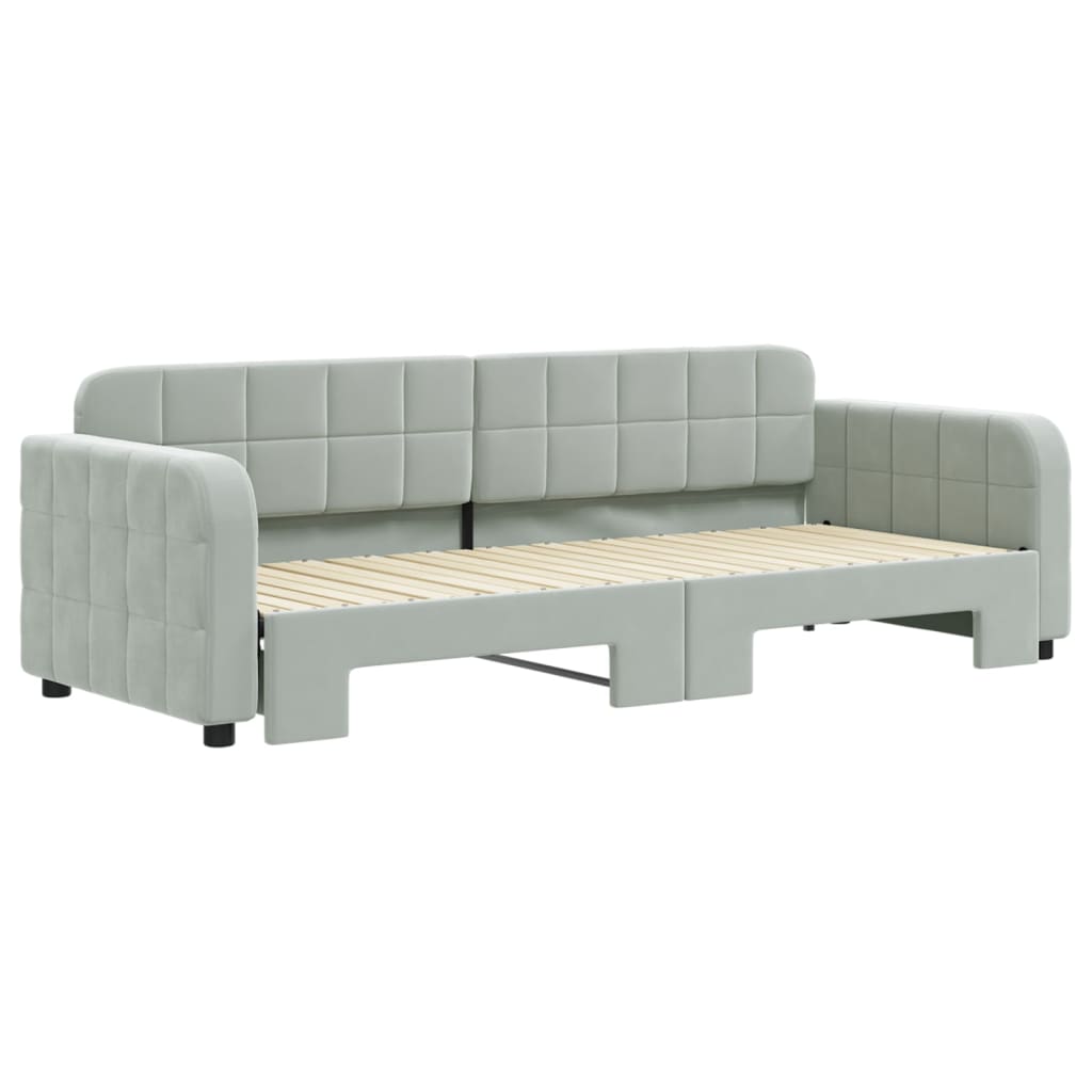 Slaapbank met onderschuifbed 80x200 cm fluweel lichtgrijs is nu te koop bij PeponiXL, paradijselijk wonen!