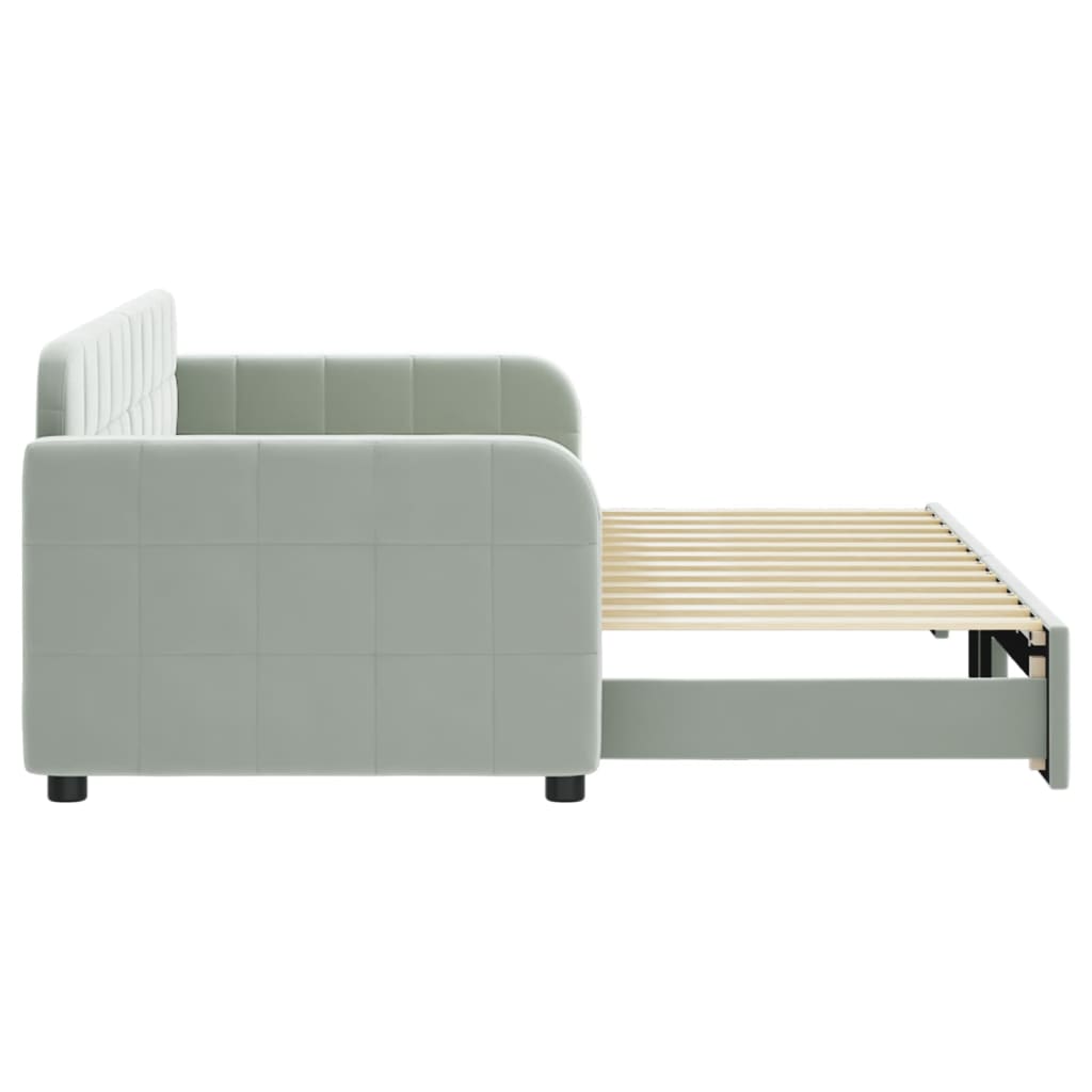 Slaapbank met onderschuifbed 80x200 cm fluweel lichtgrijs is nu te koop bij PeponiXL, paradijselijk wonen!