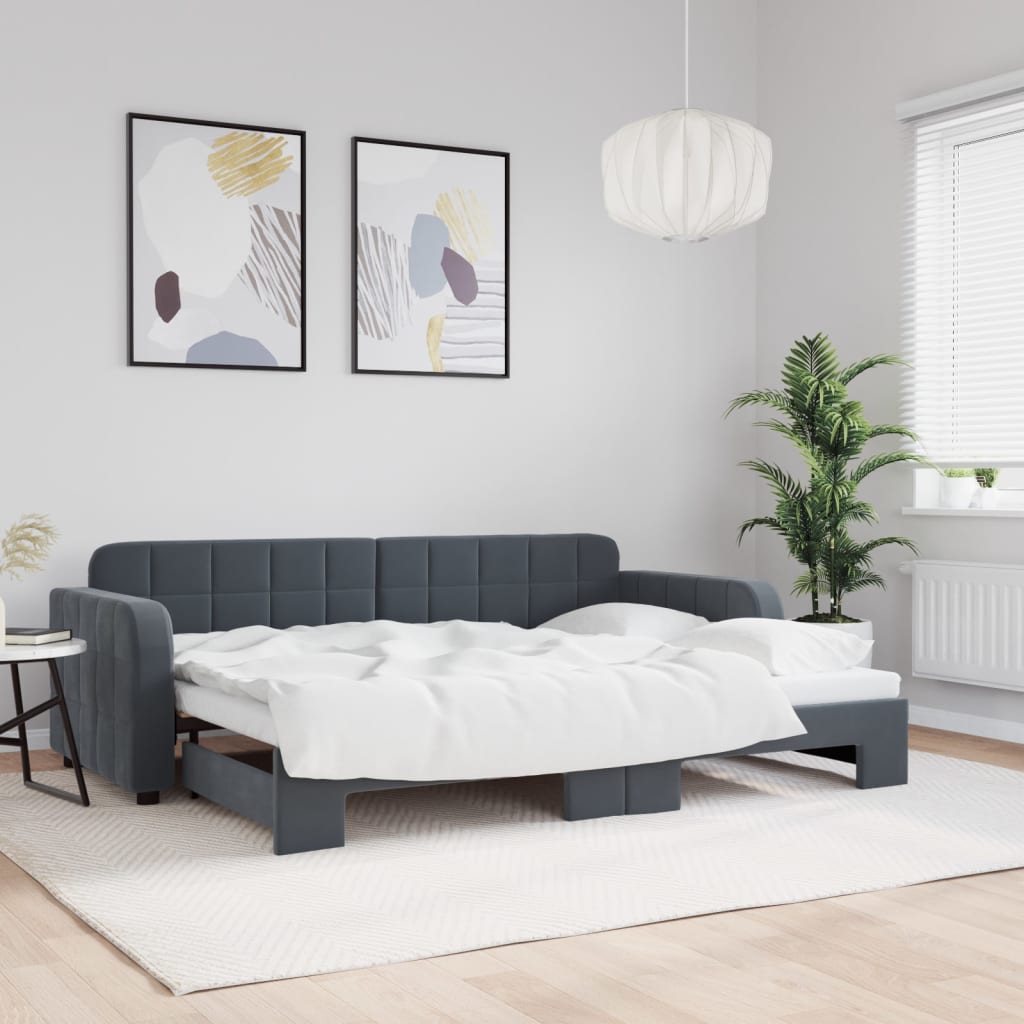 Slaapbank met onderschuifbed 80x200 cm fluweel donkergrijs is nu te koop bij PeponiXL, paradijselijk wonen!