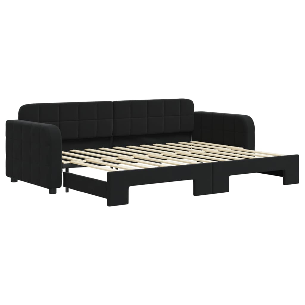 Slaapbank met onderschuifbed 80x200 cm fluweel zwart is nu te koop bij PeponiXL, paradijselijk wonen!