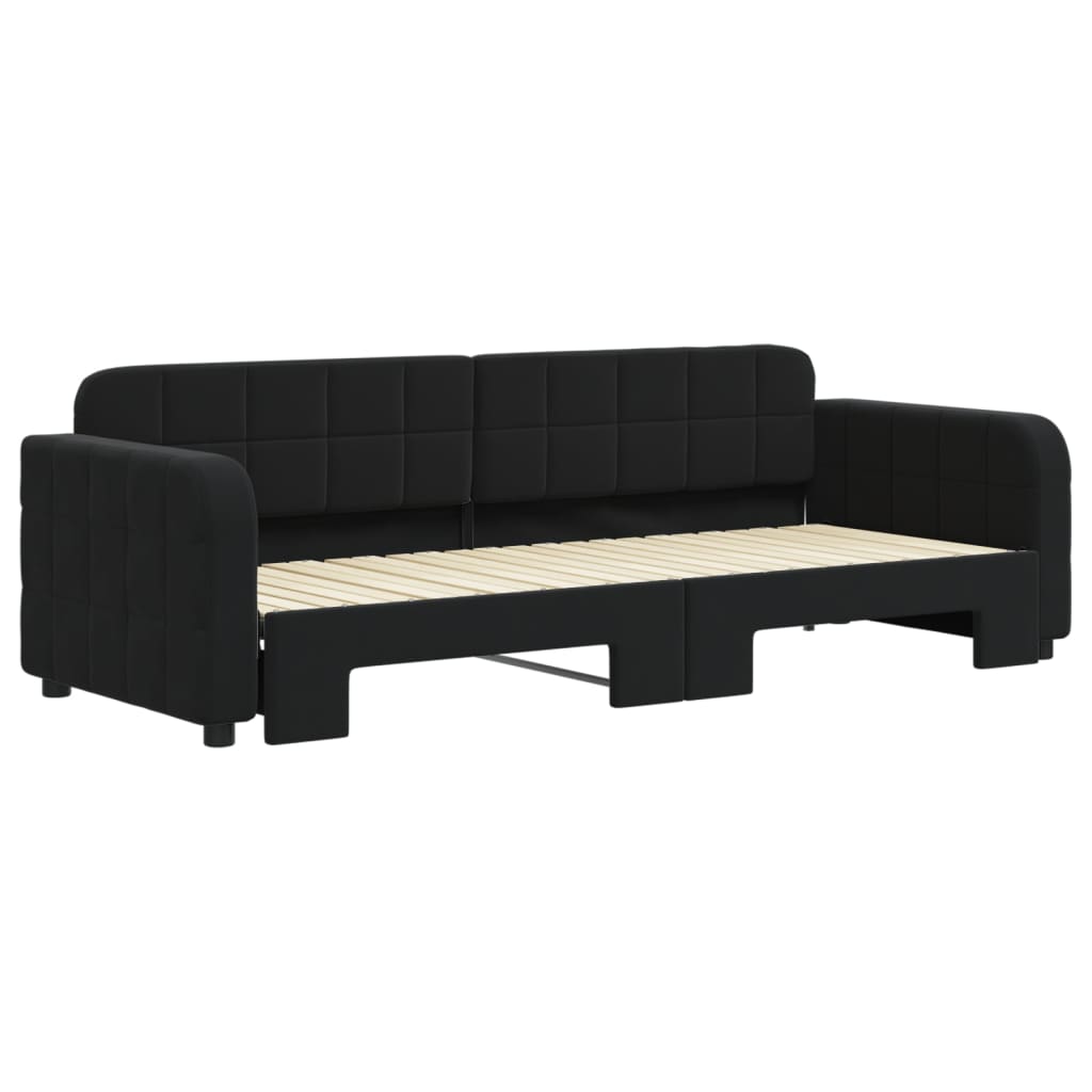 Slaapbank met onderschuifbed 80x200 cm fluweel zwart is nu te koop bij PeponiXL, paradijselijk wonen!