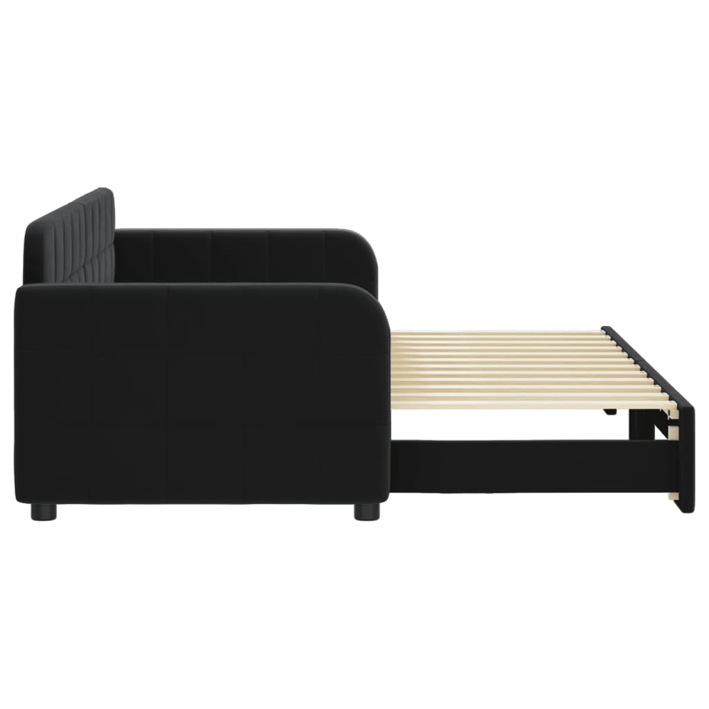 Slaapbank met onderschuifbed 80x200 cm fluweel zwart is nu te koop bij PeponiXL, paradijselijk wonen!