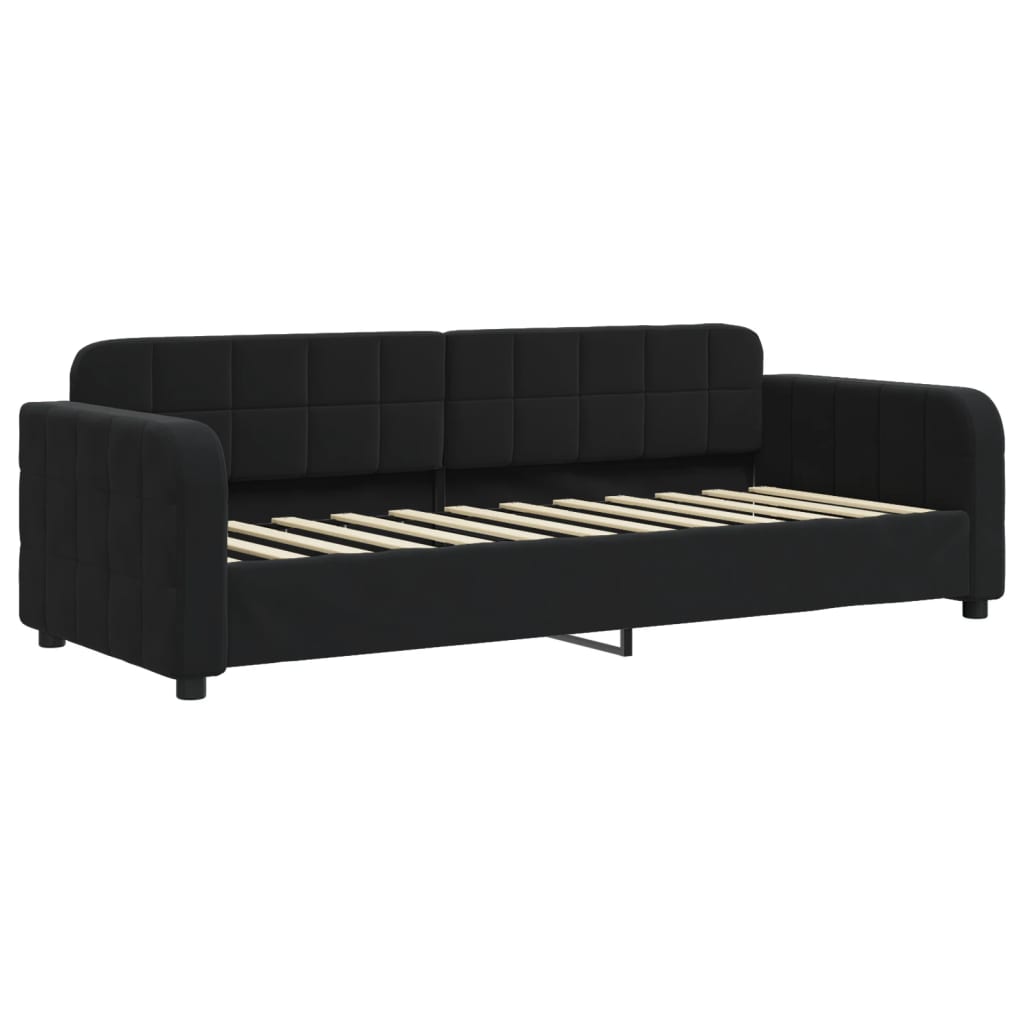 Slaapbank met onderschuifbed 80x200 cm fluweel zwart is nu te koop bij PeponiXL, paradijselijk wonen!