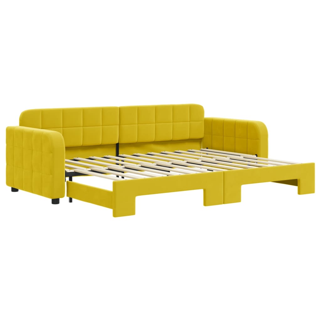 Slaapbank met onderschuifbed 80x200 cm fluweel geel is nu te koop bij PeponiXL, paradijselijk wonen!