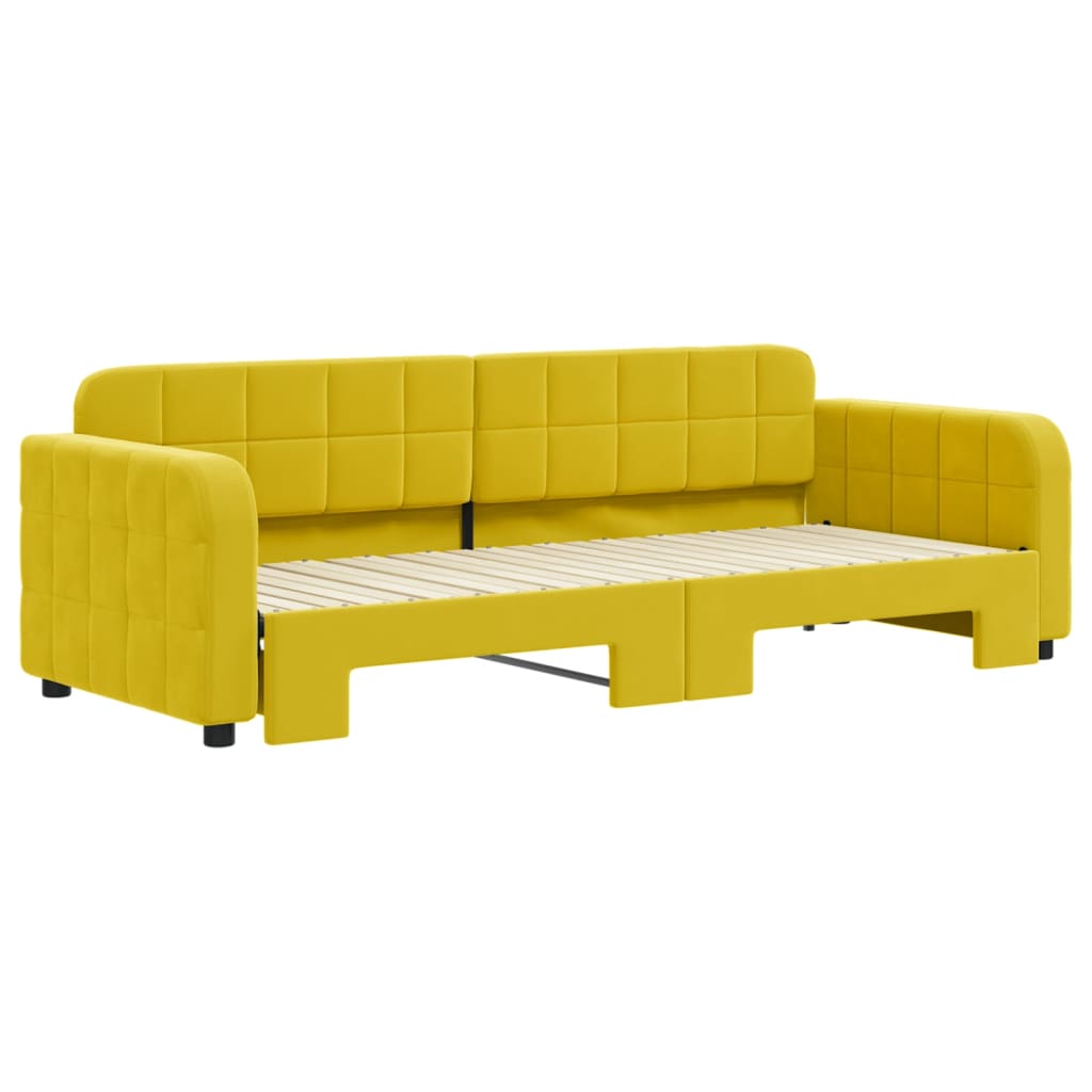 Slaapbank met onderschuifbed 80x200 cm fluweel geel is nu te koop bij PeponiXL, paradijselijk wonen!