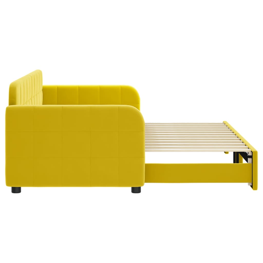 Slaapbank met onderschuifbed 80x200 cm fluweel geel is nu te koop bij PeponiXL, paradijselijk wonen!