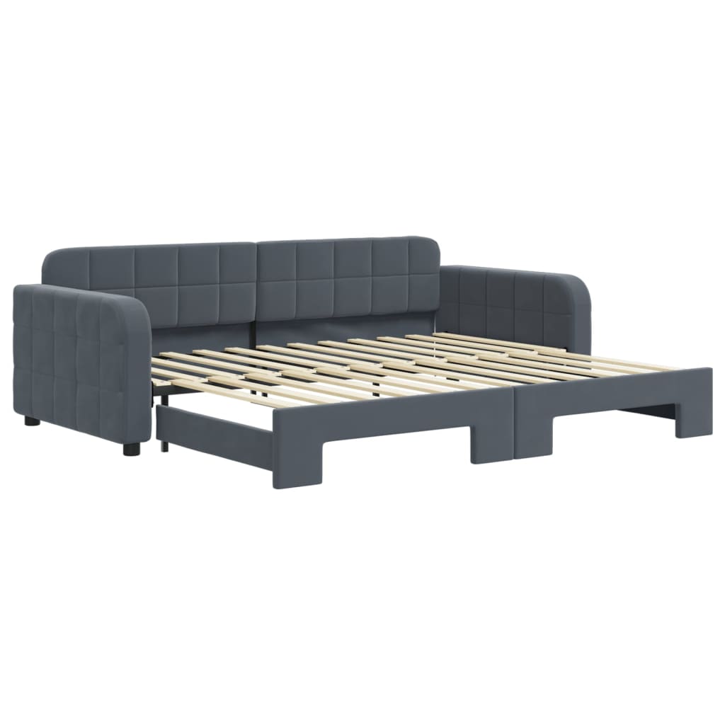 Slaapbank met onderschuifbed 90x200 cm fluweel donkergrijs is nu te koop bij PeponiXL, paradijselijk wonen!