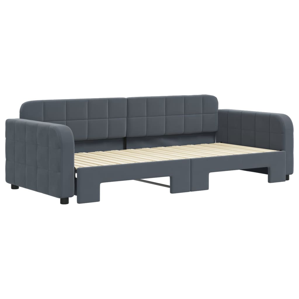 Slaapbank met onderschuifbed 90x200 cm fluweel donkergrijs is nu te koop bij PeponiXL, paradijselijk wonen!