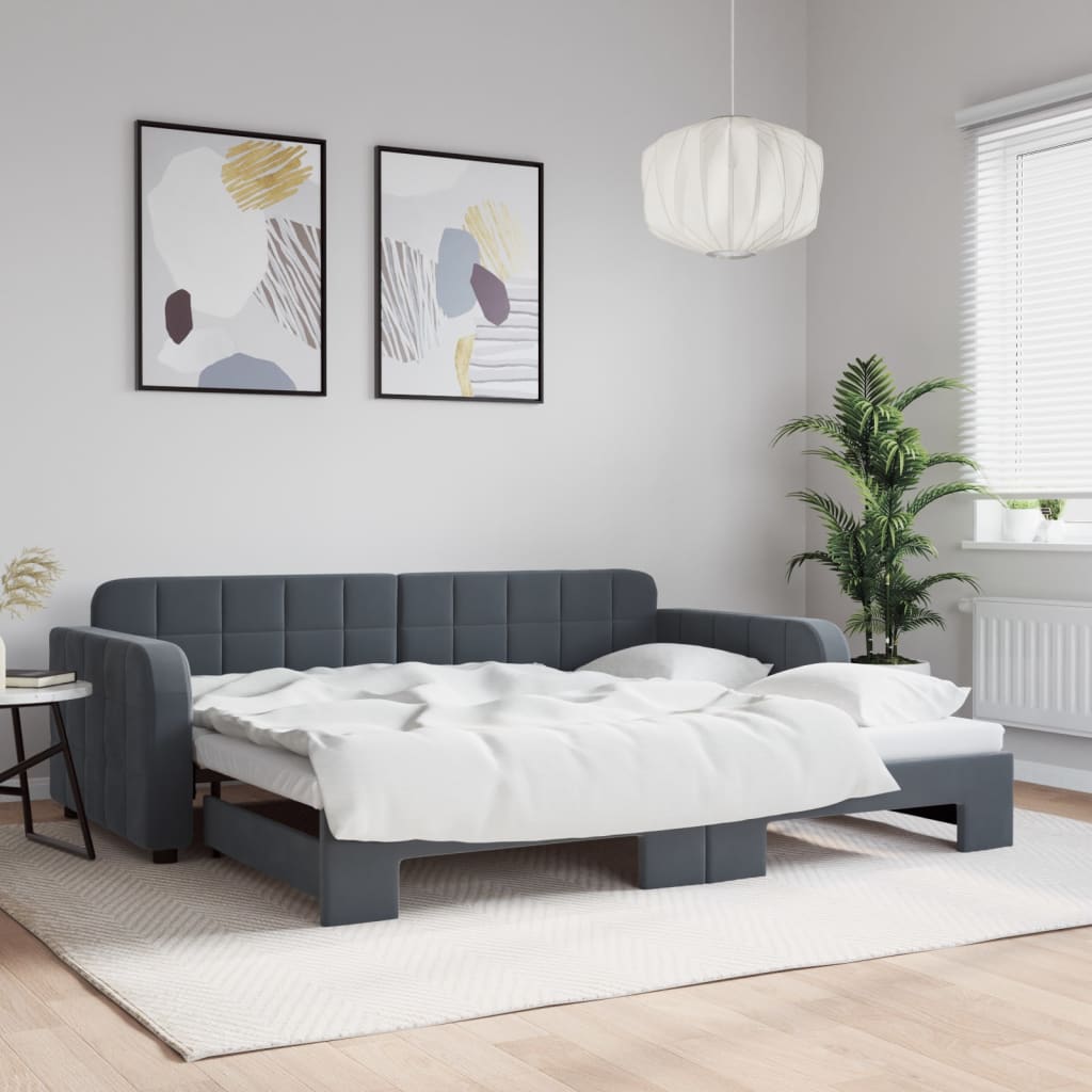 Slaapbank met onderschuifbed 90x200 cm fluweel donkergrijs is nu te koop bij PeponiXL, paradijselijk wonen!