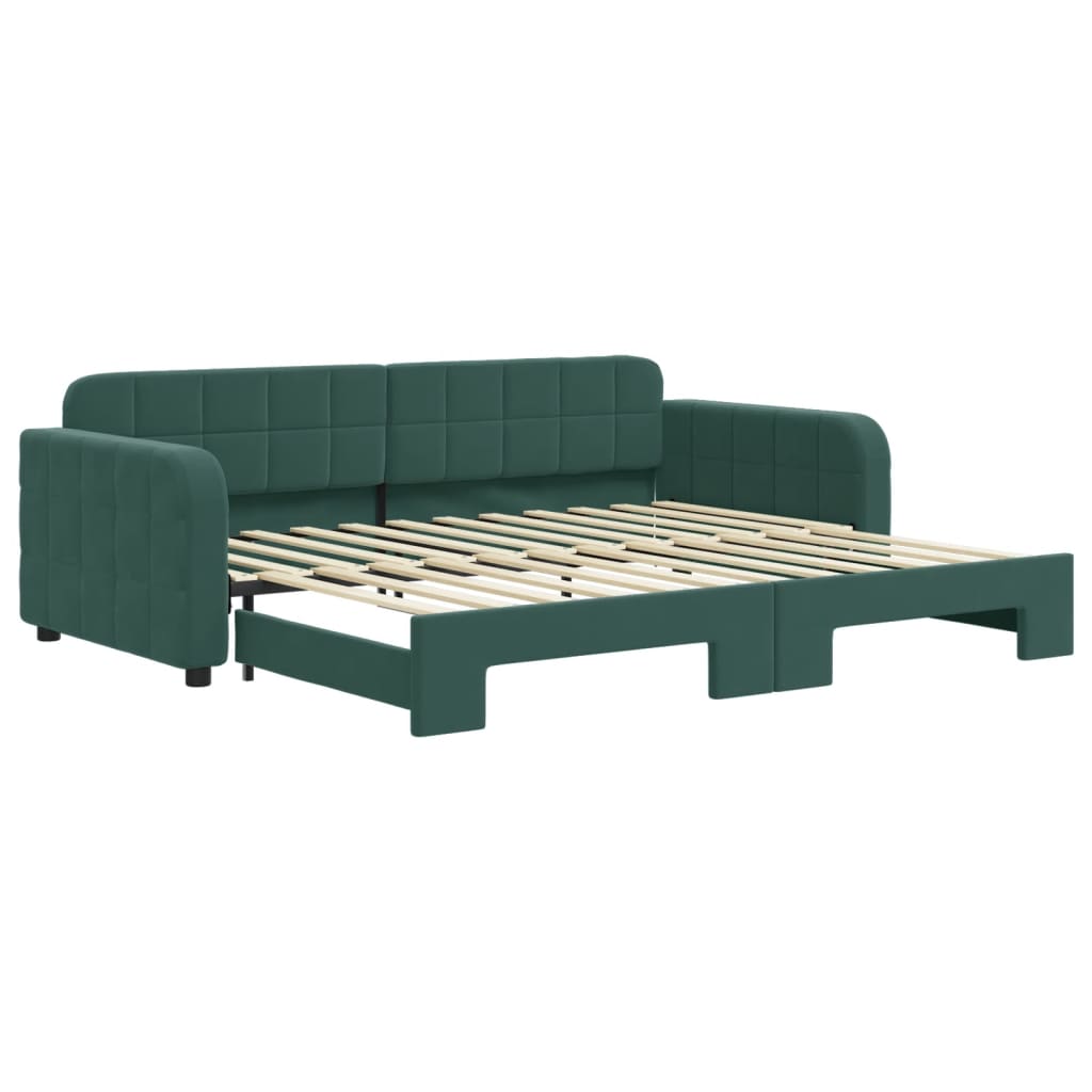 Slaapbank met onderschuifbed 90x200 cm fluweel donkergroen is nu te koop bij PeponiXL, paradijselijk wonen!