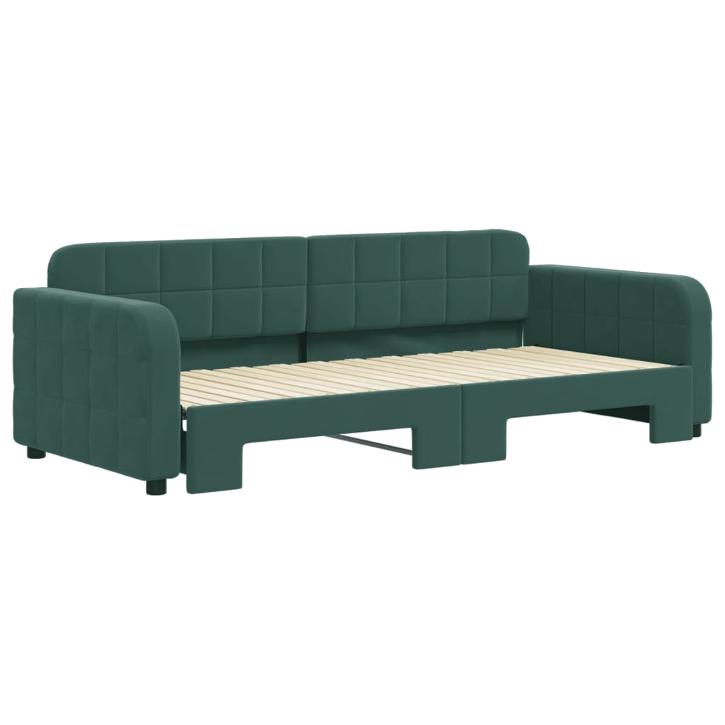 Slaapbank met onderschuifbed 90x200 cm fluweel donkergroen is nu te koop bij PeponiXL, paradijselijk wonen!