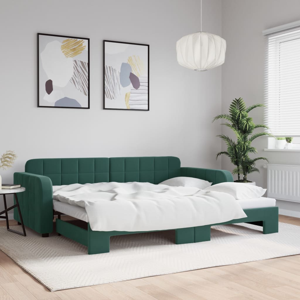 Slaapbank met onderschuifbed 90x200 cm fluweel donkergroen is nu te koop bij PeponiXL, paradijselijk wonen!