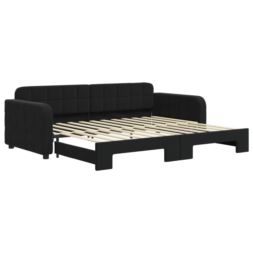 Slaapbank met onderschuifbed 90x200 cm fluweel zwart is nu te koop bij PeponiXL, paradijselijk wonen!
