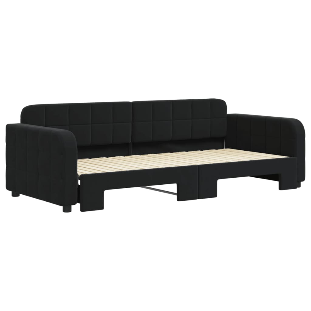 Slaapbank met onderschuifbed 90x200 cm fluweel zwart is nu te koop bij PeponiXL, paradijselijk wonen!