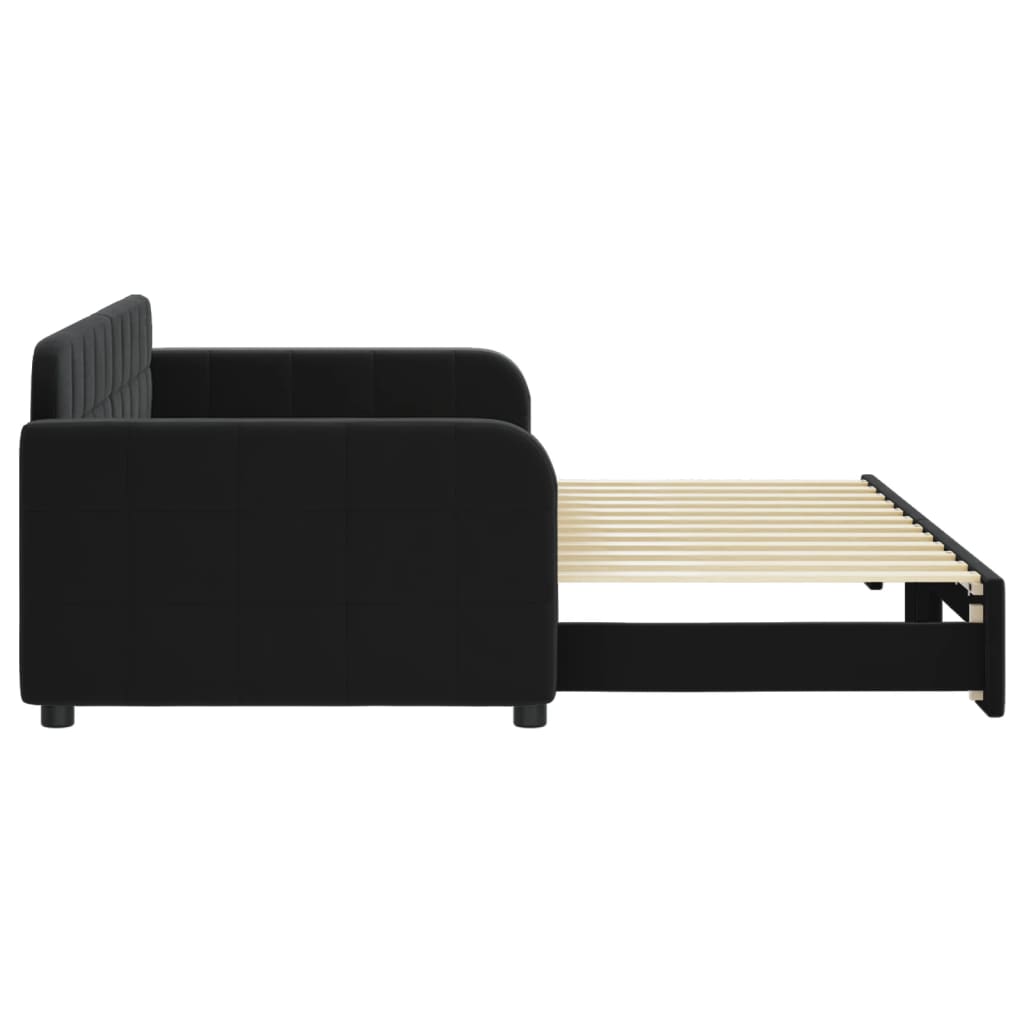 Slaapbank met onderschuifbed 90x200 cm fluweel zwart is nu te koop bij PeponiXL, paradijselijk wonen!