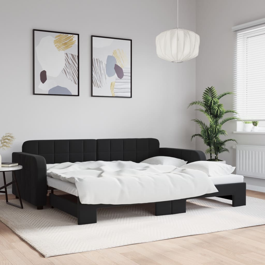 Slaapbank met onderschuifbed 90x200 cm fluweel zwart is nu te koop bij PeponiXL, paradijselijk wonen!