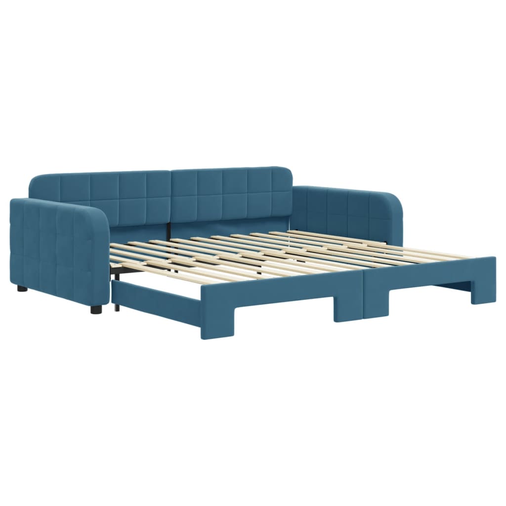 Slaapbank met onderschuifbed 100x200 cm fluweel blauw is nu te koop bij PeponiXL, paradijselijk wonen!
