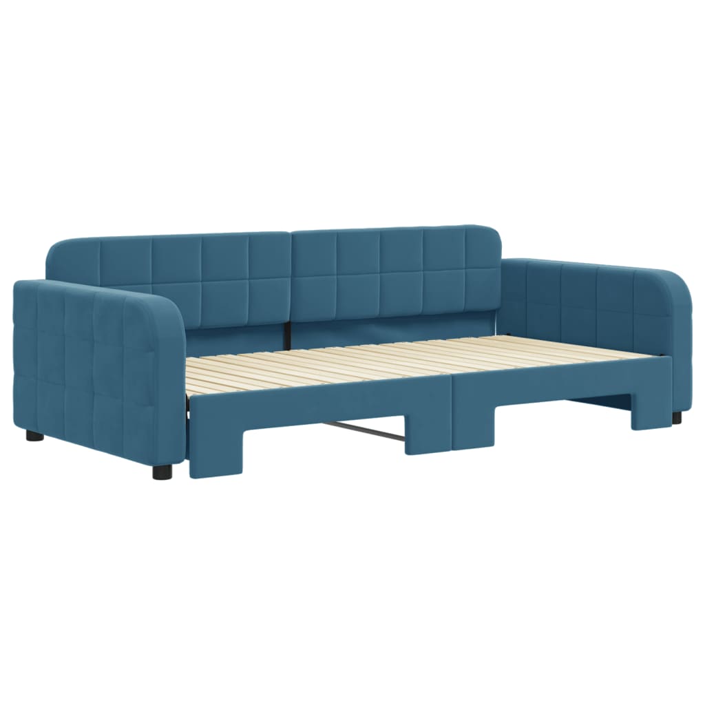 Slaapbank met onderschuifbed 100x200 cm fluweel blauw is nu te koop bij PeponiXL, paradijselijk wonen!