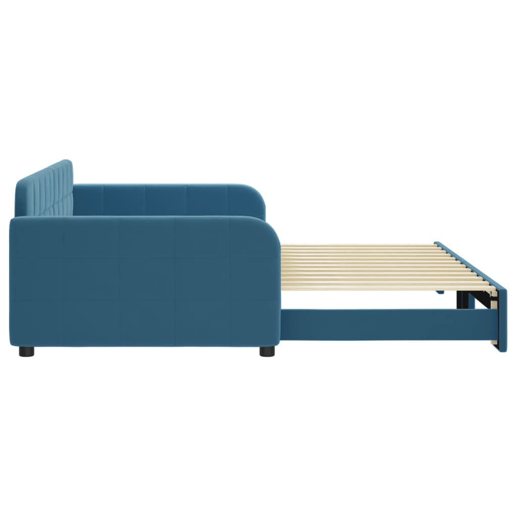Slaapbank met onderschuifbed 100x200 cm fluweel blauw is nu te koop bij PeponiXL, paradijselijk wonen!