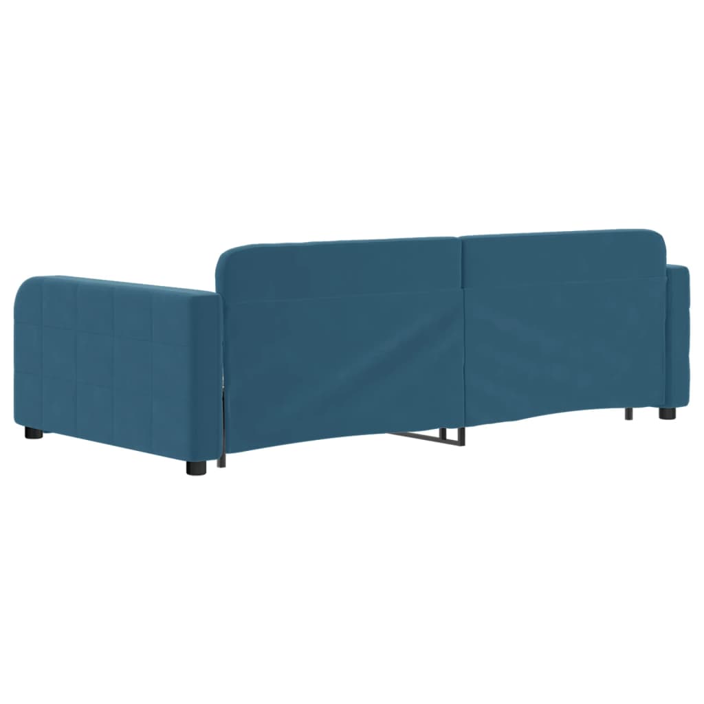Slaapbank met onderschuifbed 100x200 cm fluweel blauw is nu te koop bij PeponiXL, paradijselijk wonen!