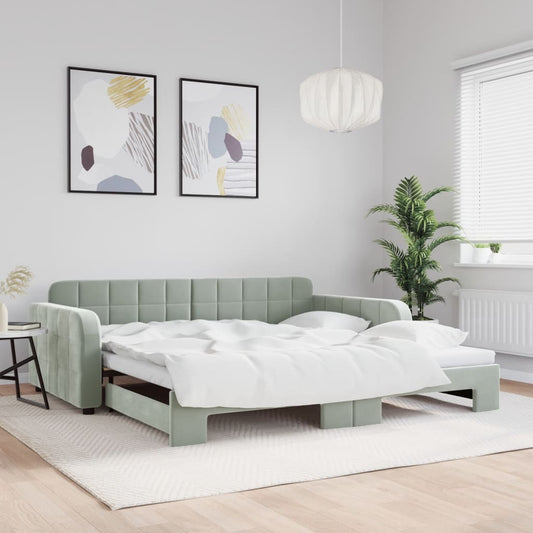 Slaapbank met onderschuifbed 100x200 cm fluweel lichtgrijs is nu te koop bij PeponiXL, paradijselijk wonen!