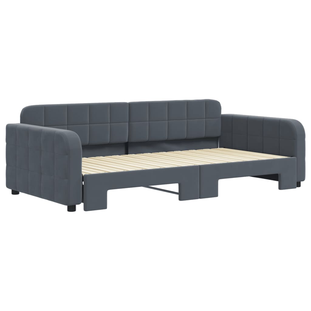 Slaapbank met onderschuifbed 100x200 cm fluweel donkergrijs is nu te koop bij PeponiXL, paradijselijk wonen!