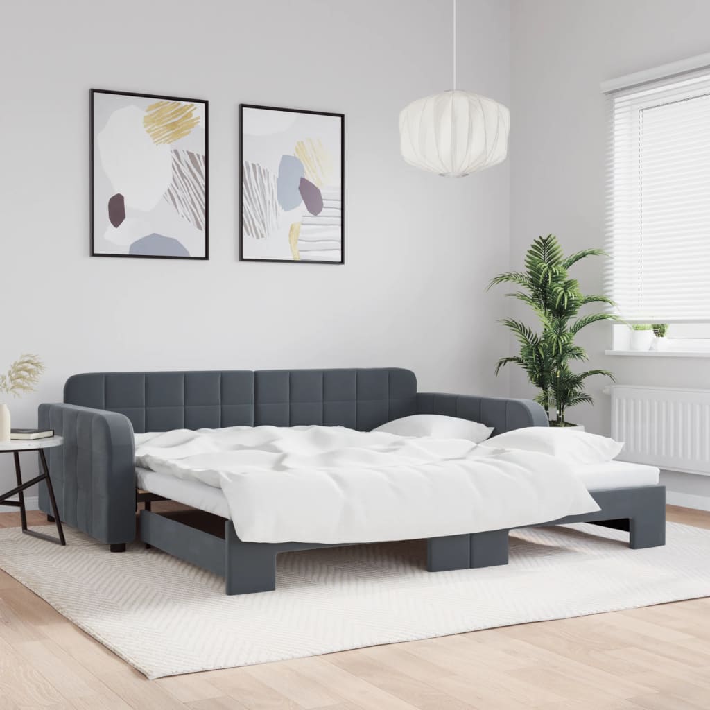 Slaapbank met onderschuifbed 100x200 cm fluweel donkergrijs is nu te koop bij PeponiXL, paradijselijk wonen!