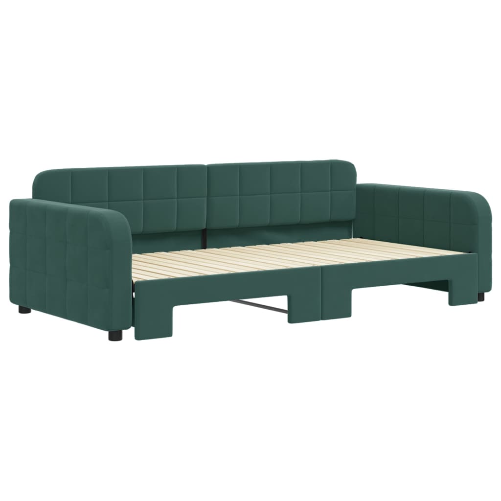 Slaapbank met onderschuifbed 100x200 cm fluweel donkergroen is nu te koop bij PeponiXL, paradijselijk wonen!