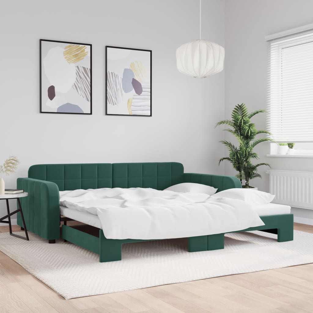 Slaapbank met onderschuifbed 100x200 cm fluweel donkergroen is nu te koop bij PeponiXL, paradijselijk wonen!
