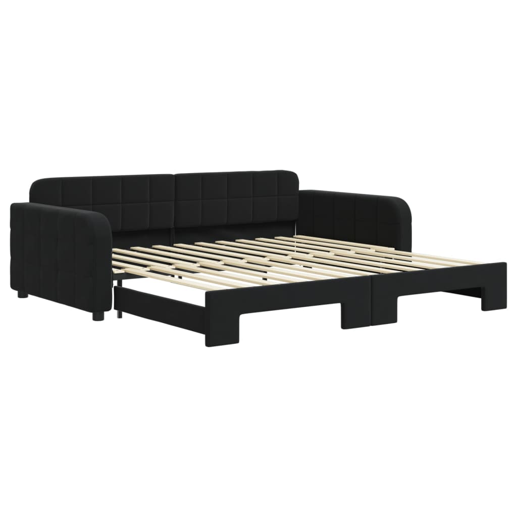 Slaapbank met onderschuifbed 100x200 cm fluweel zwart is nu te koop bij PeponiXL, paradijselijk wonen!