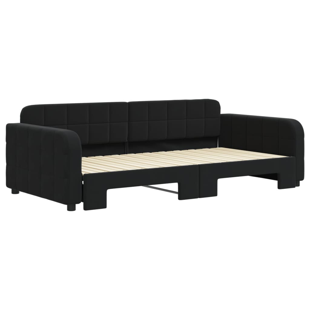 Slaapbank met onderschuifbed 100x200 cm fluweel zwart is nu te koop bij PeponiXL, paradijselijk wonen!