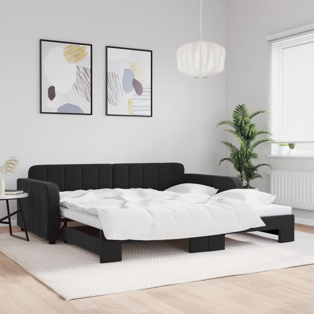 Slaapbank met onderschuifbed 100x200 cm fluweel zwart is nu te koop bij PeponiXL, paradijselijk wonen!