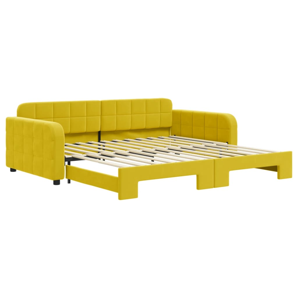 Slaapbank met onderschuifbed 100x200 cm fluweel geel is nu te koop bij PeponiXL, paradijselijk wonen!