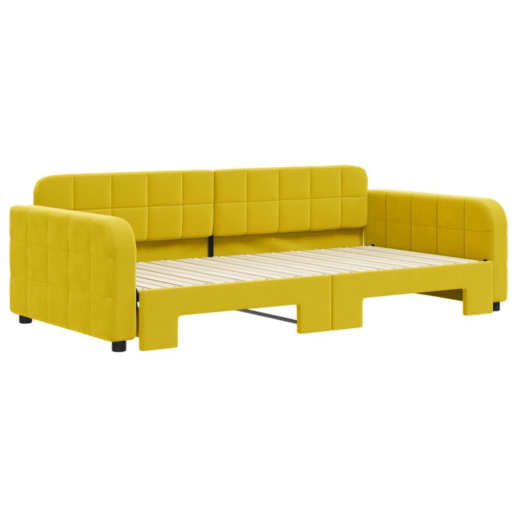 Slaapbank met onderschuifbed 100x200 cm fluweel geel is nu te koop bij PeponiXL, paradijselijk wonen!